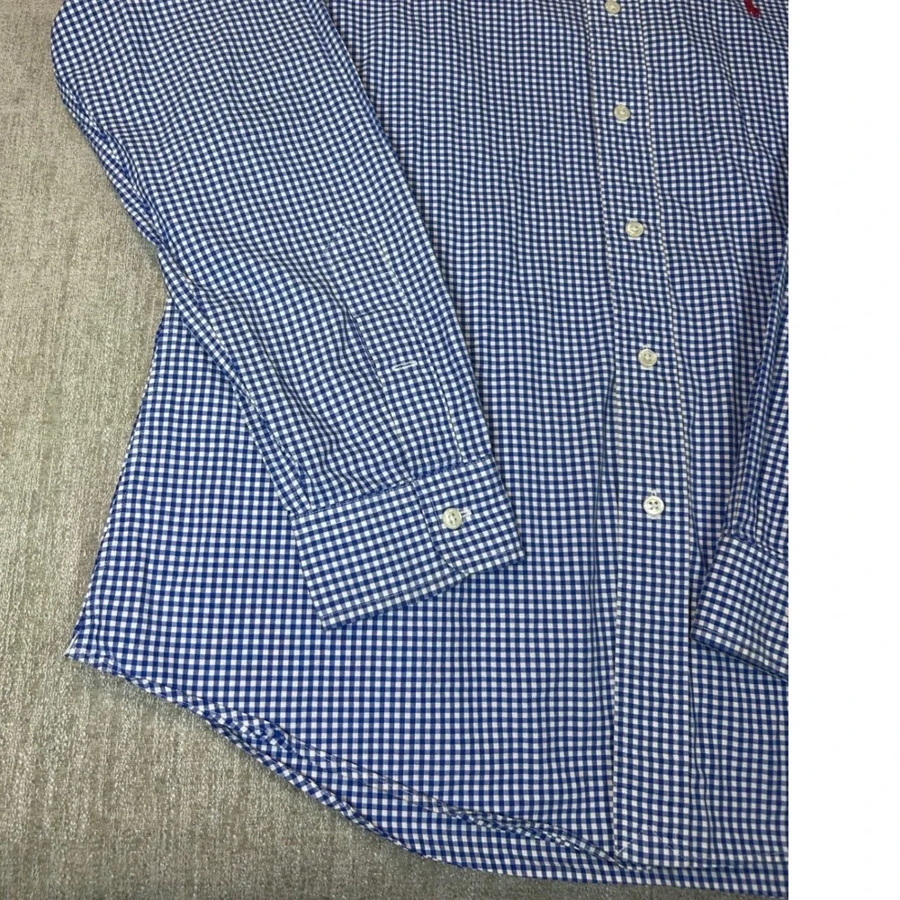 Ralph Lauren Mens Custom Fit Gingham Button Down Shirt Blue White Large L Pony